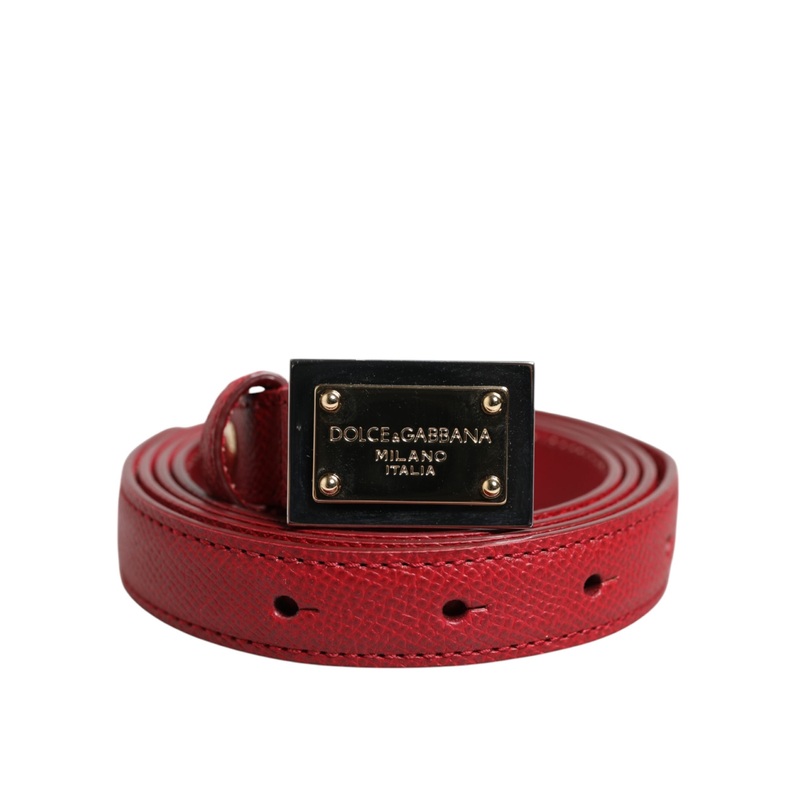 Dolce & Gabbana Red Leather Square Metal Buckle Cintura Belt