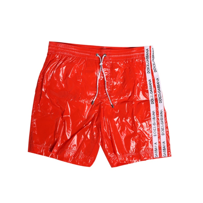 Dolce & Gabbana Red Nylon Drawstring Beachwear Shorts Swimwear