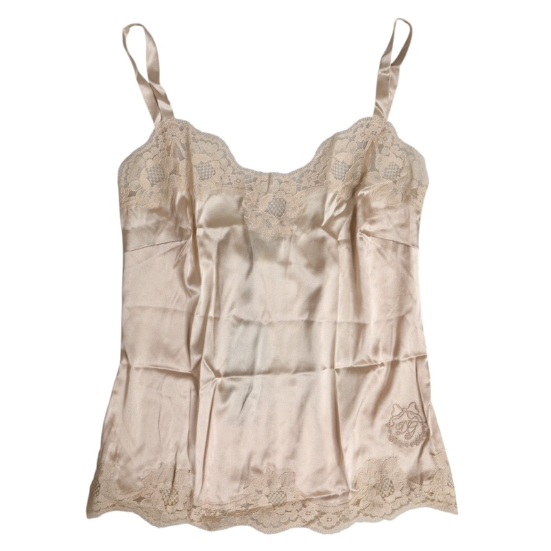 Dolce & Gabbana Beige Lace Silk Satin Tank Lingerie Underwear