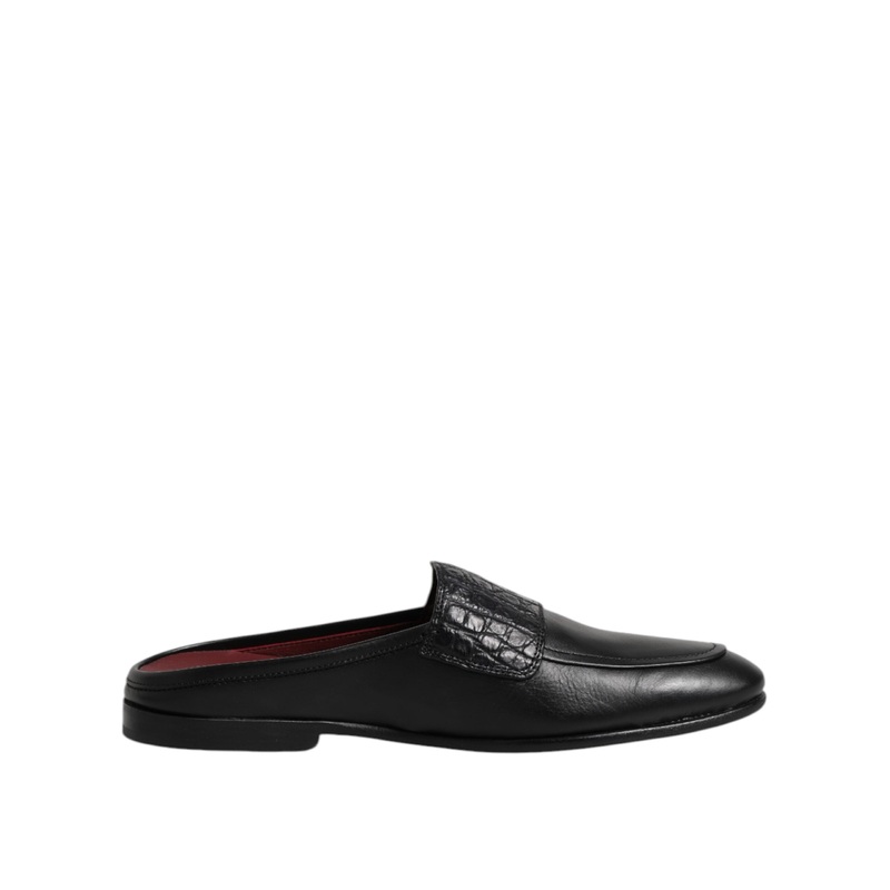 Dolce & Gabbana Black Calfskin Leather Slip On Loafers Shoes