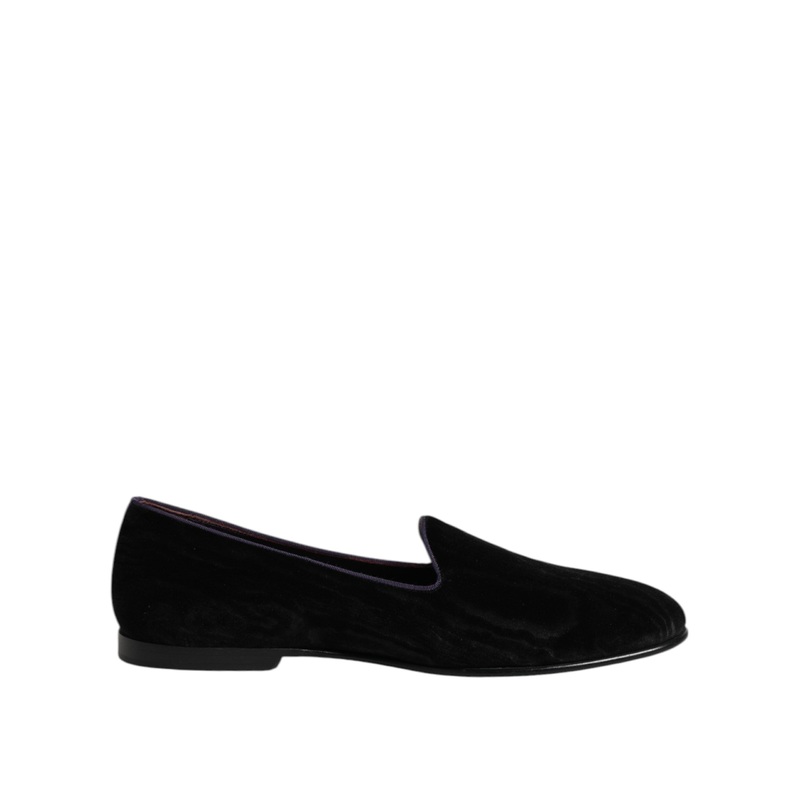 Dolce & Gabbana Black DG Crown Embroidery Loafers Slip On Shoes
