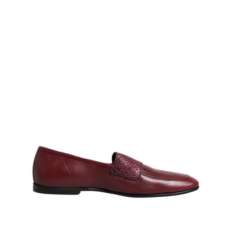 Dolce & Gabbana Burgundy Calfskin Leather Formal Slip On Shoes