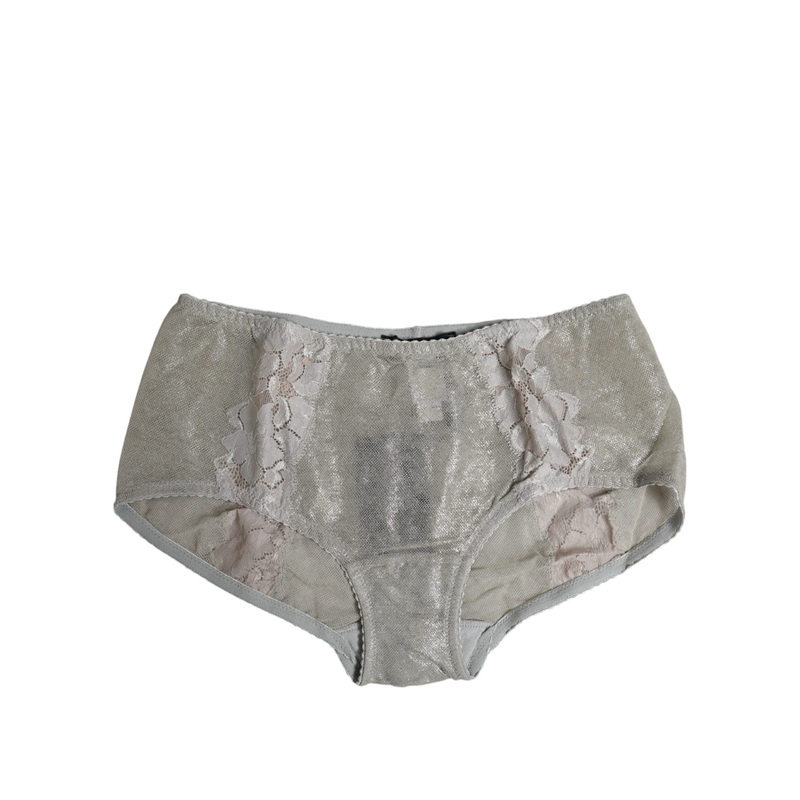 Dolce & Gabbana Gray Cotton Floral Lace High Waist Panty Underwear