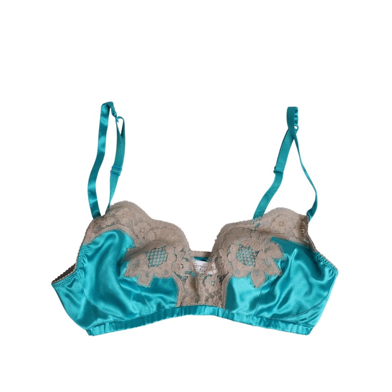 Dolce & Gabbana Green Floral Lace Silk Non Wire Bra Underwear