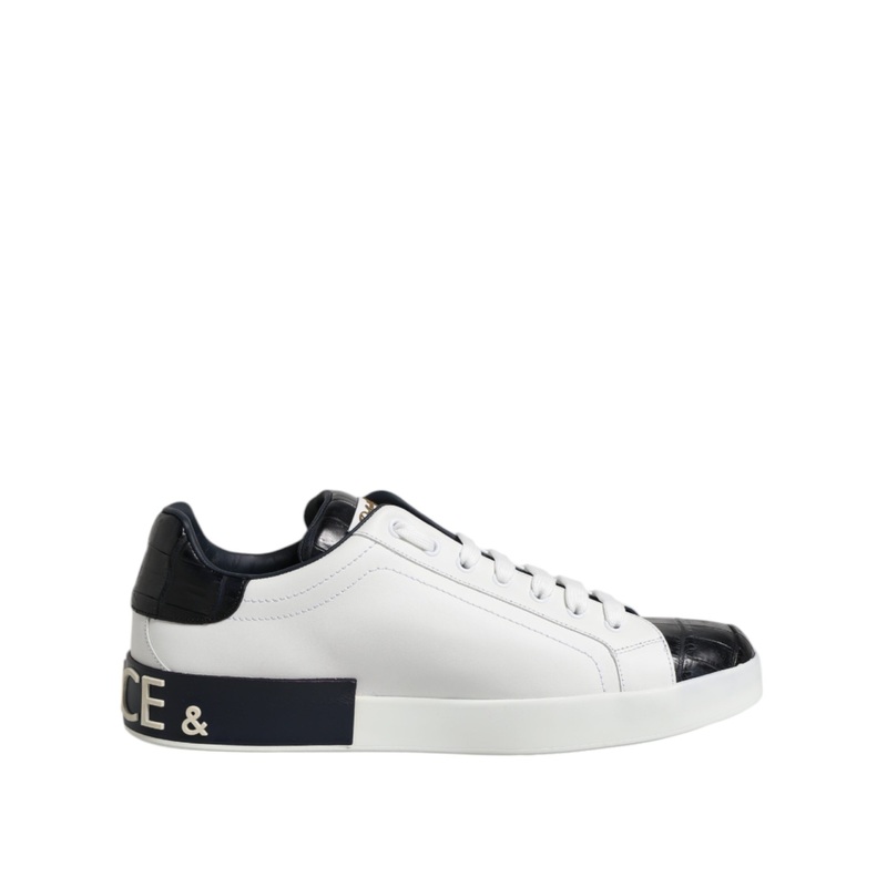 Dolce & Gabbana White Black Leather Portofino Sneaker Shoes