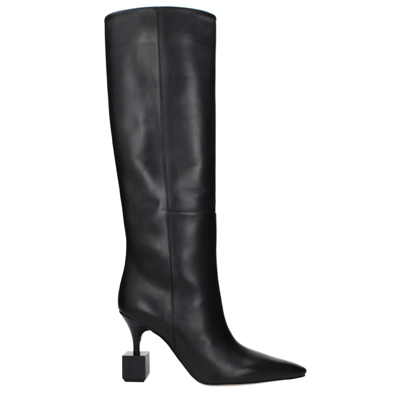 Jacquemus Black Leather High Heel Boots