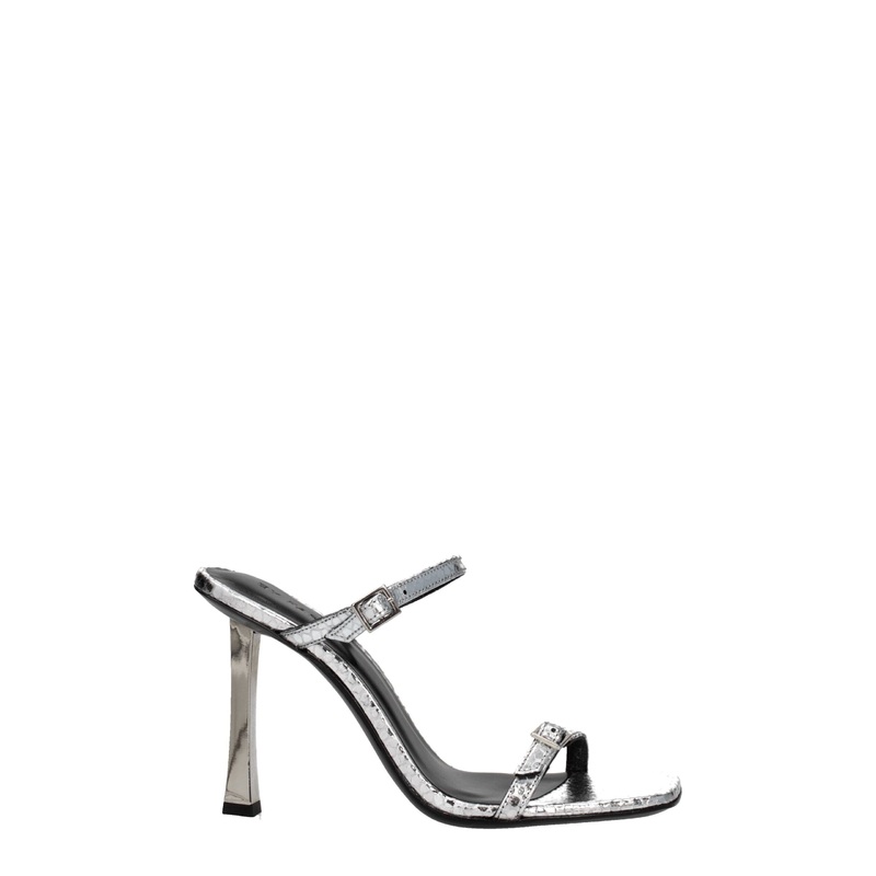 BY FAR Gray Leather Stiletto Heels Sandals