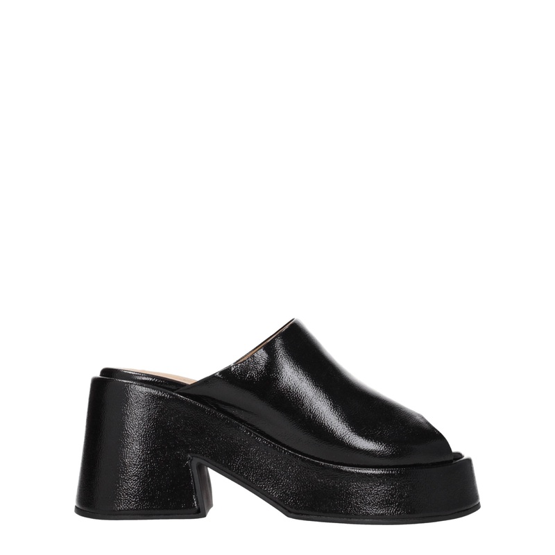 Ganni Black Leather Slippers Sandals
