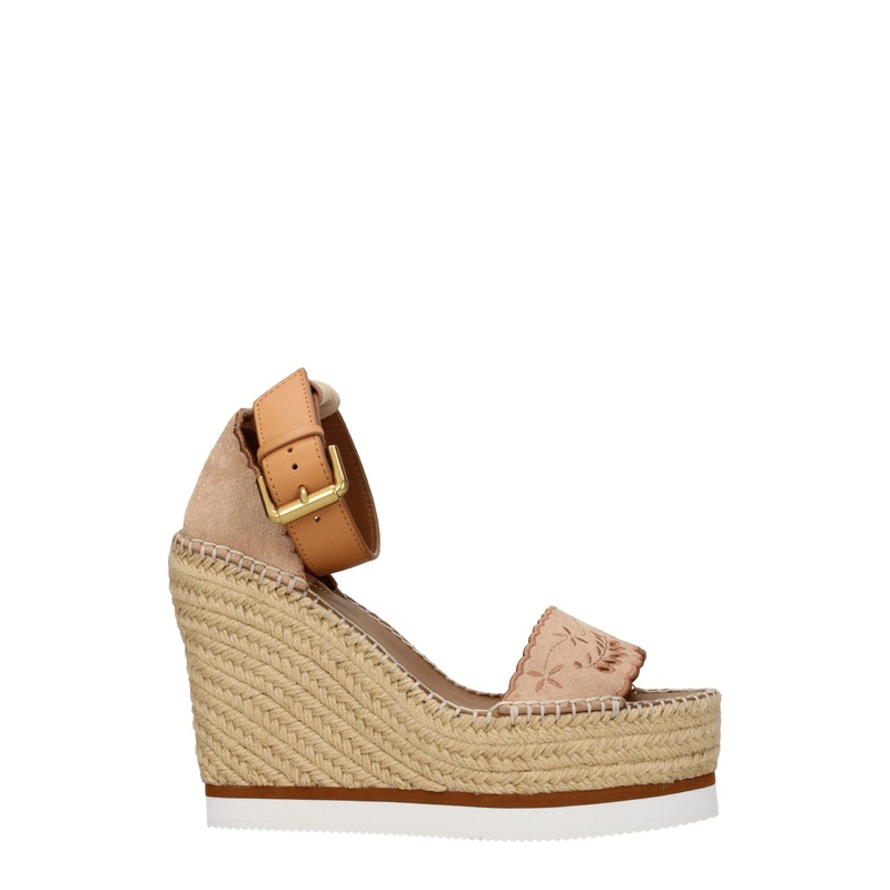 See By Chlo Beige Leather Wedges Sandals