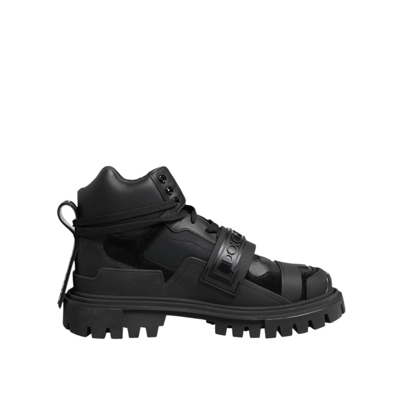 Dolce & Gabbana Black Leather Trekking Sneakers Boots Shoes