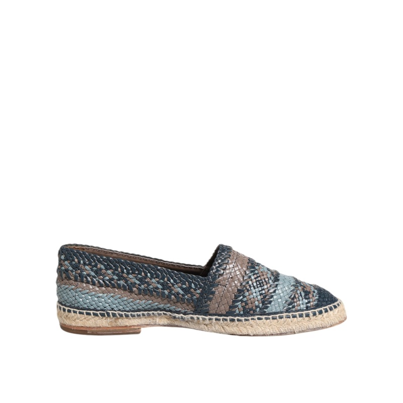 Dolce & Gabbana Blue Gray Woven Leather Buffalo Espadrille Shoes