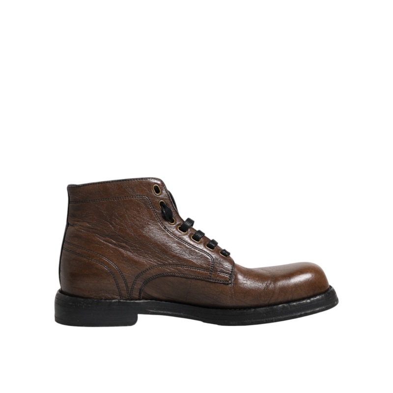 Dolce & Gabbana Brown Leather Lace Up Men Ankle Boots Shoes