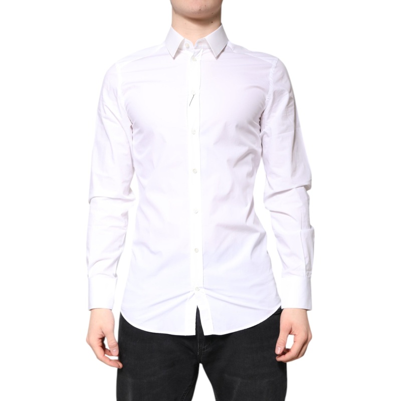 Dolce & Gabbana White Cotton GOLD Dress Formal Collared Shirt