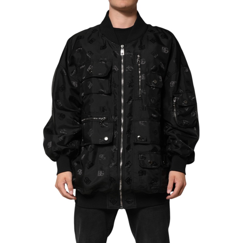 Dolce & Gabbana Black Cargo Windbraker Logo Mania Jacket