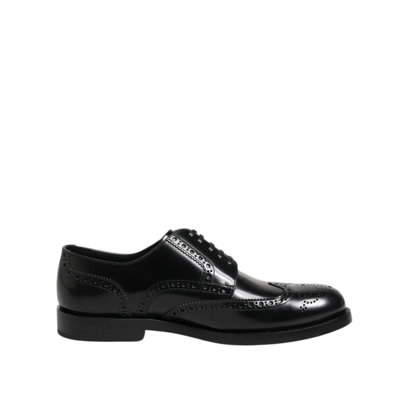 Dolce & Gabbana Black Leather Derby Wingtip Formal Shoes