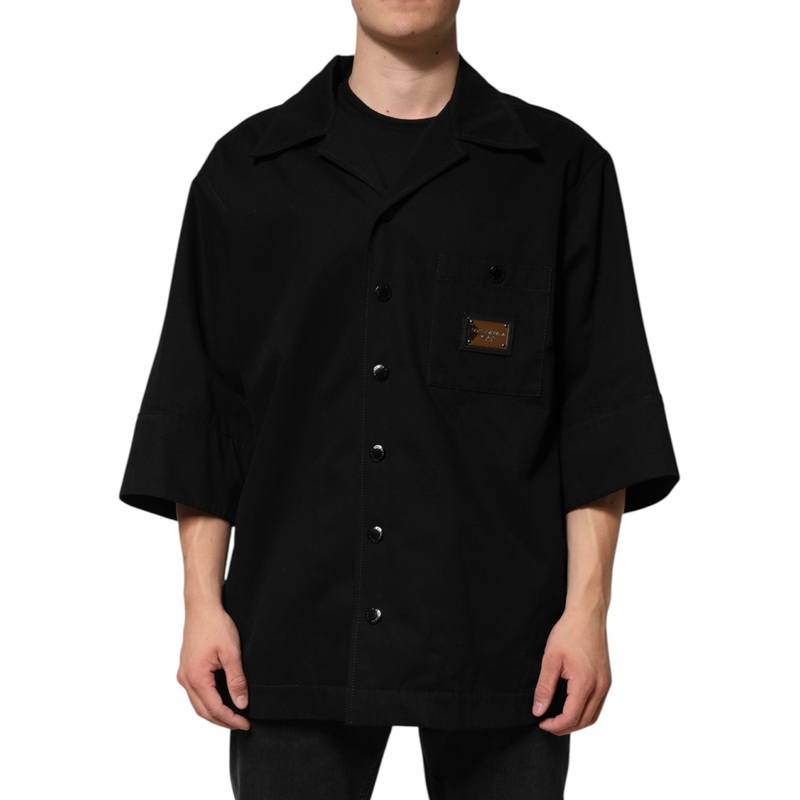 Dolce & Gabbana Black Short Sleeve Button Men Casual Shirt