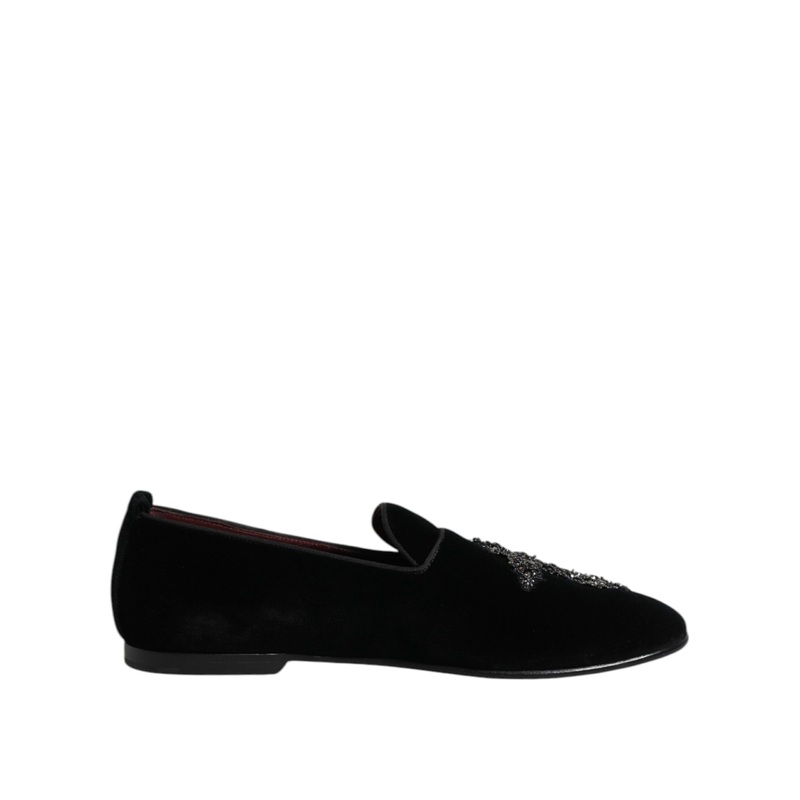 Dolce & Gabbana Black Suede Cross Slip On Loafers Dress Shoes