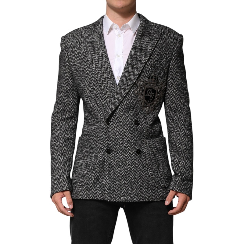 Dolce & Gabbana Black White Double Breasted Men Suit Blazer