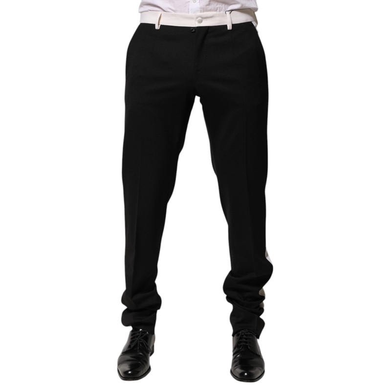 Dolce & Gabbana Black White Stripe Wool Men Trouser Pants