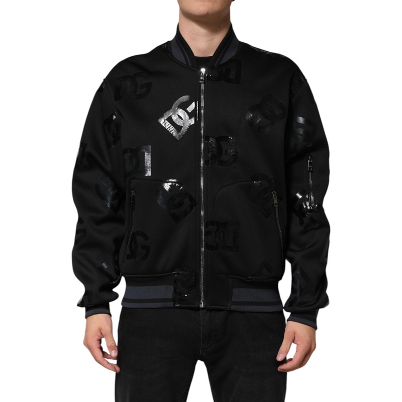 Dolce & Gabbana Black Wool Logo DG Mania Men Bomber Jacket