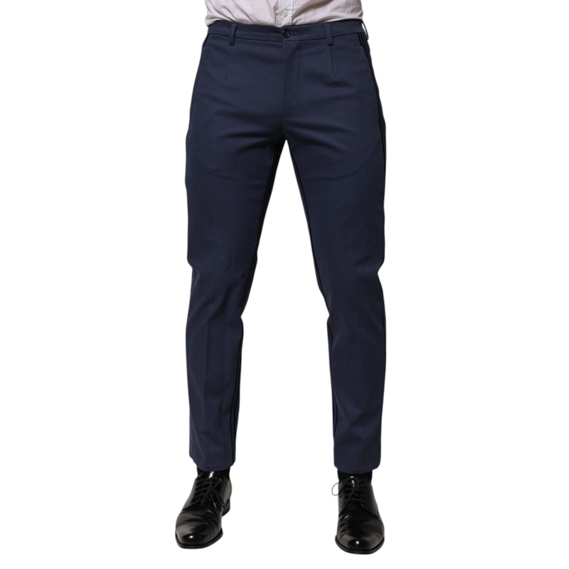 Dolce & Gabbana Blue Cotton Tapered Men Formal Trousers Pants