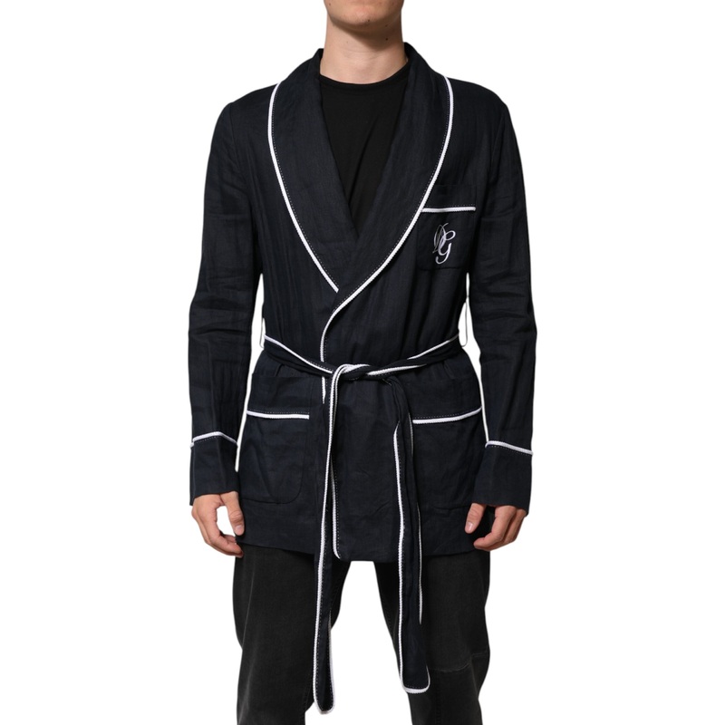 Dolce & Gabbana Dark Blue DG Embroidery Jacket Robe Blazer