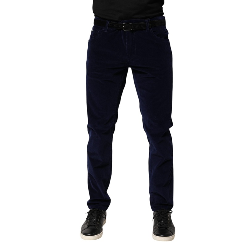 Dolce & Gabbana Navy Blue Cotton Tapered Formal Trouser Pants