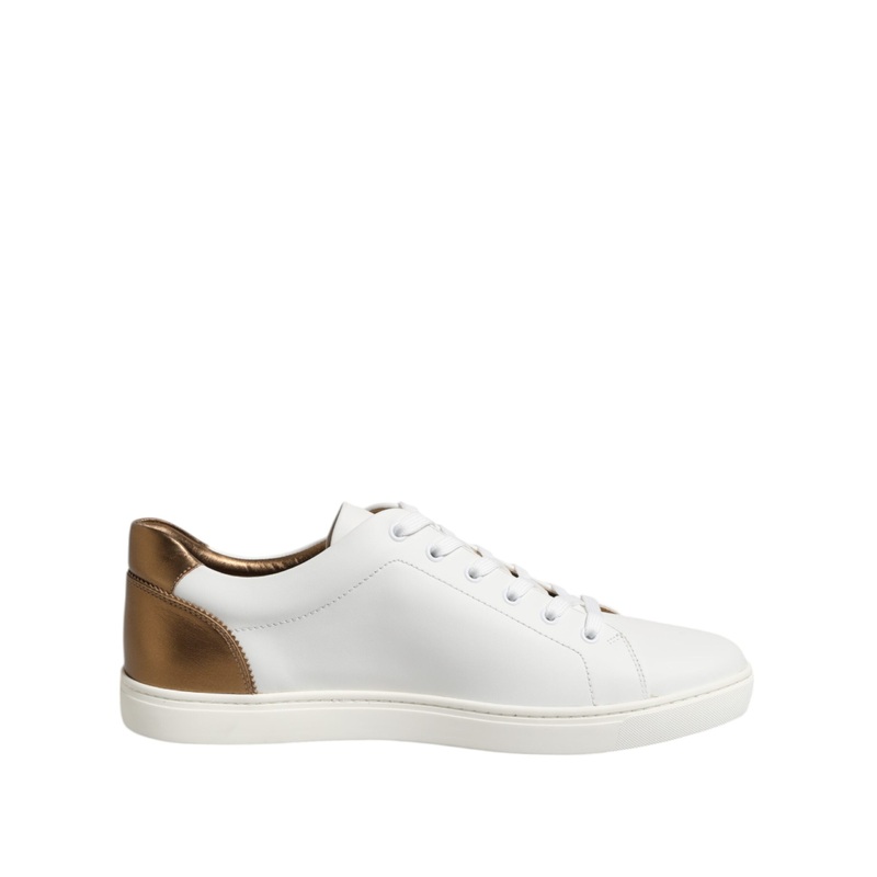 Dolce & Gabbana White Brown Leather Low Top Men Sneakers Shoes