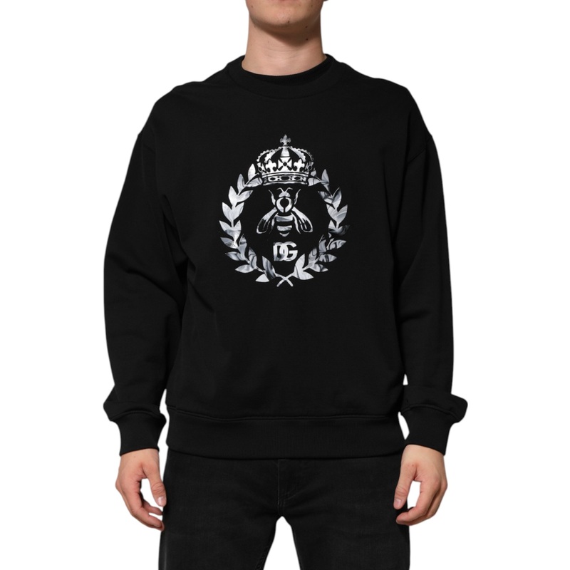 Dolce & Gabbana Black Cotton DG Logo Crew Sweatshirt Sweater