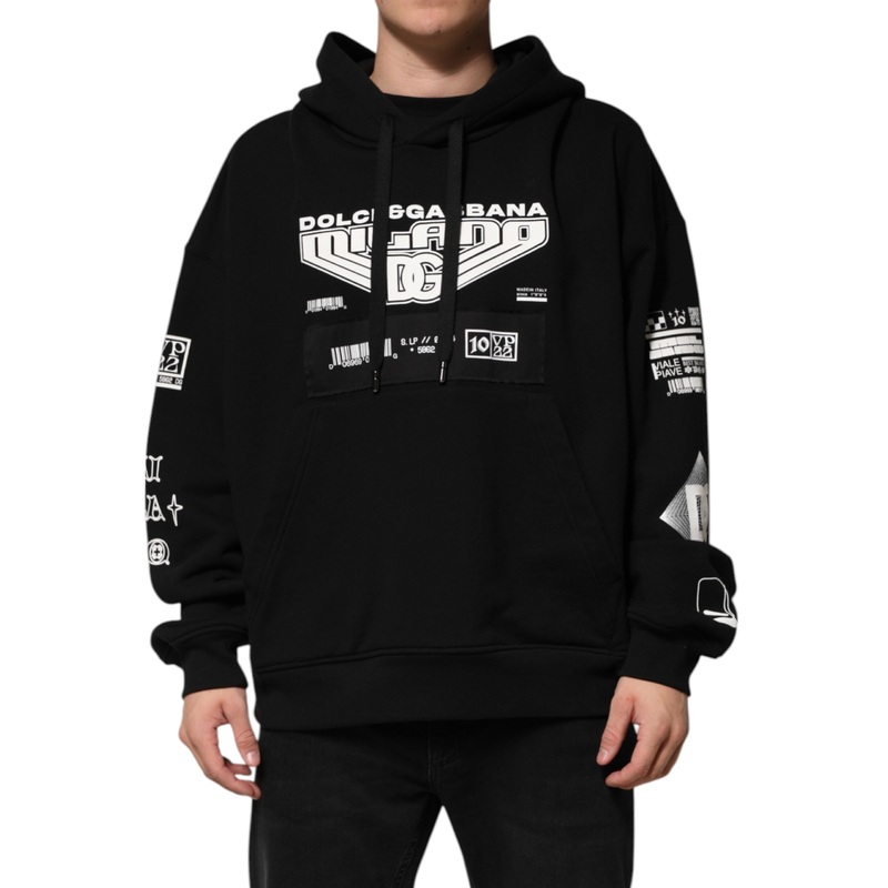 Dolce & Gabbana Black Cotton DG Milano Logo Print Hoodie Sweater