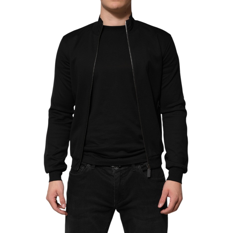 Dolce & Gabbana Black Cotton Logo Full Zip Men Bomber Jacket