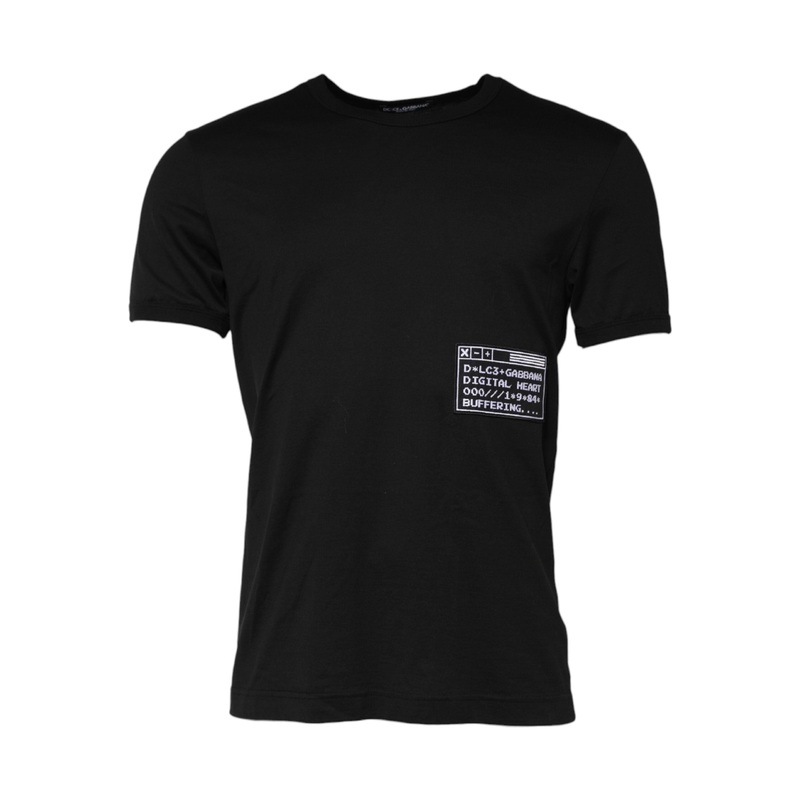 Dolce & Gabbana Black Logo Patch Cotton Crew Neck T-shirt