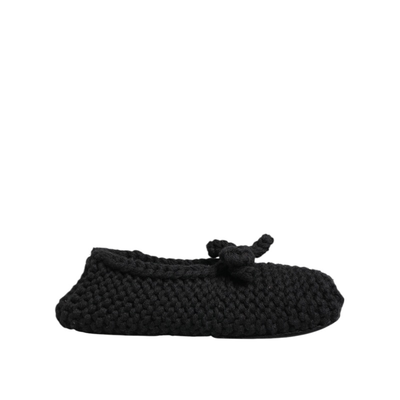 Dolce & Gabbana Black Wool Knit Slip On Ballerina Flats Shoes