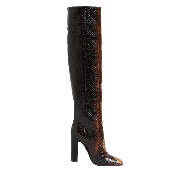 Dolce & Gabbana Brown Python Snakeskin Print Riding Boots Shoes