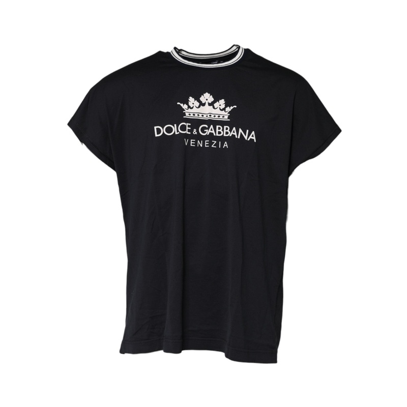 Dolce & Gabbana Dark Blue Venezia Crown Cotton Crew Neck T-shirt