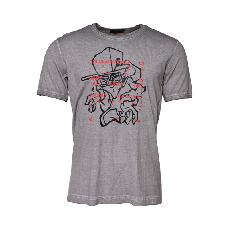 Dolce & Gabbana Gray Graphic Print Cotton Crew Neck T-shirt
