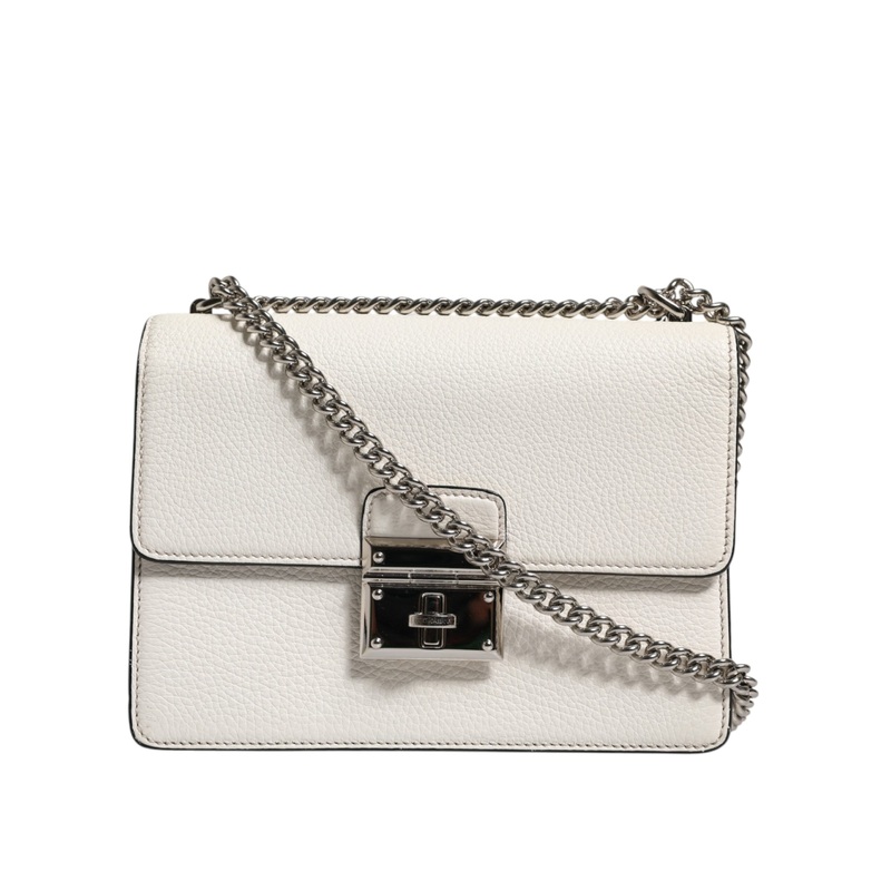 Dolce & Gabbana White Rosalia Small Calfskin Chain Shoulder Strap Bag