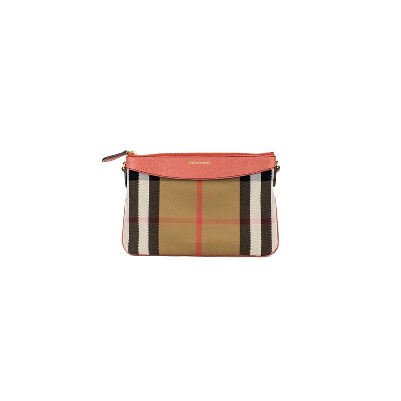 Burberry Peyton House Check Derby Cinnamon Red Grain Leather Pouch Crossbody Bag
