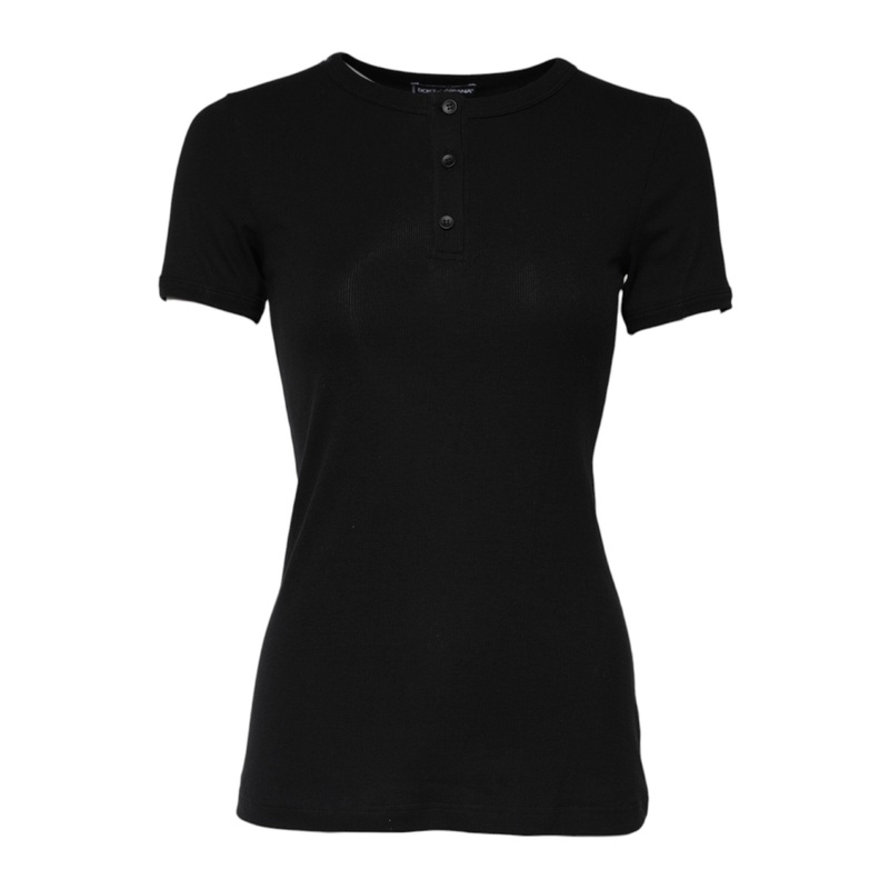 Dolce & Gabbana Black Cotton Henley Short Sleeves Top T-shirt