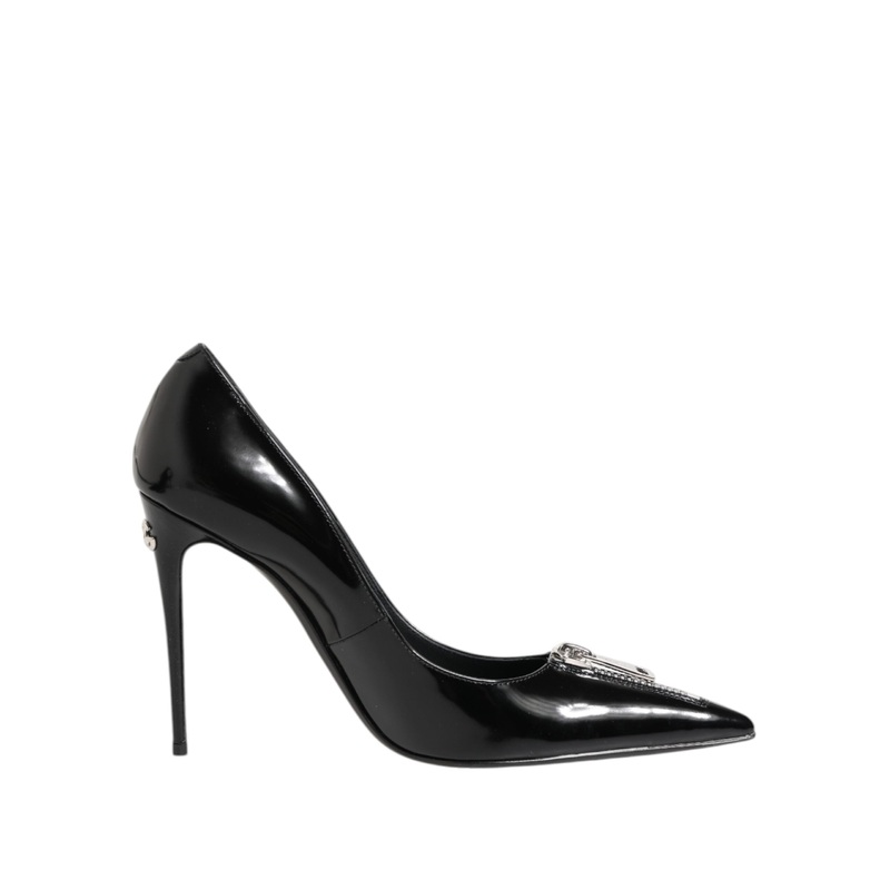 Dolce & Gabbana Black Patent Leather Zipper Heels Pumps Shoes