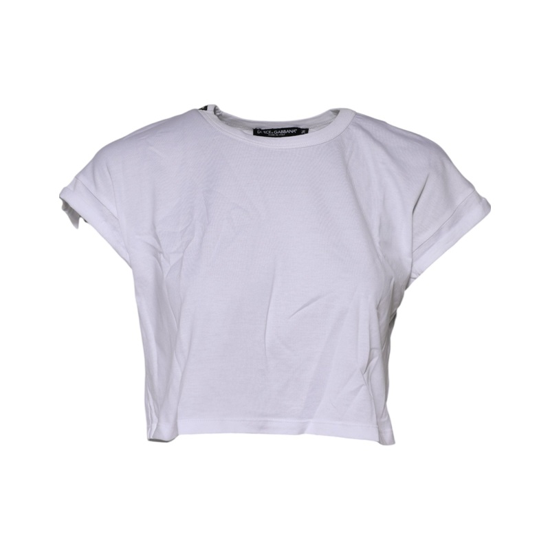 Dolce & Gabbana White Cotton Crew Neck Cropped Top T-shirt
