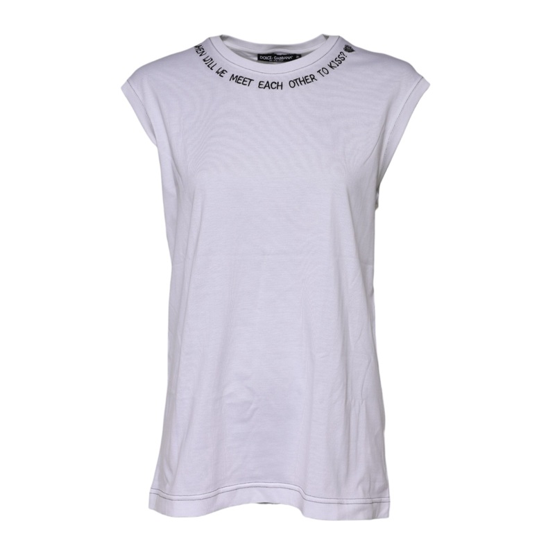 Dolce & Gabbana White Cotton Sleeveless Printed Tank T-shirt