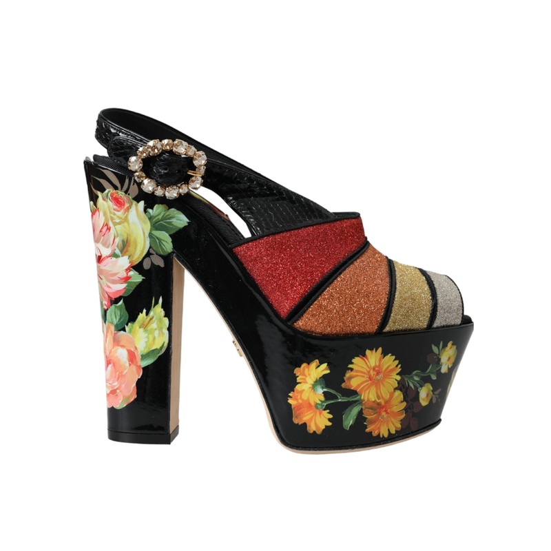 Dolce & Gabbana Multicolor Floral Crystal Platform Sandals Shoes
