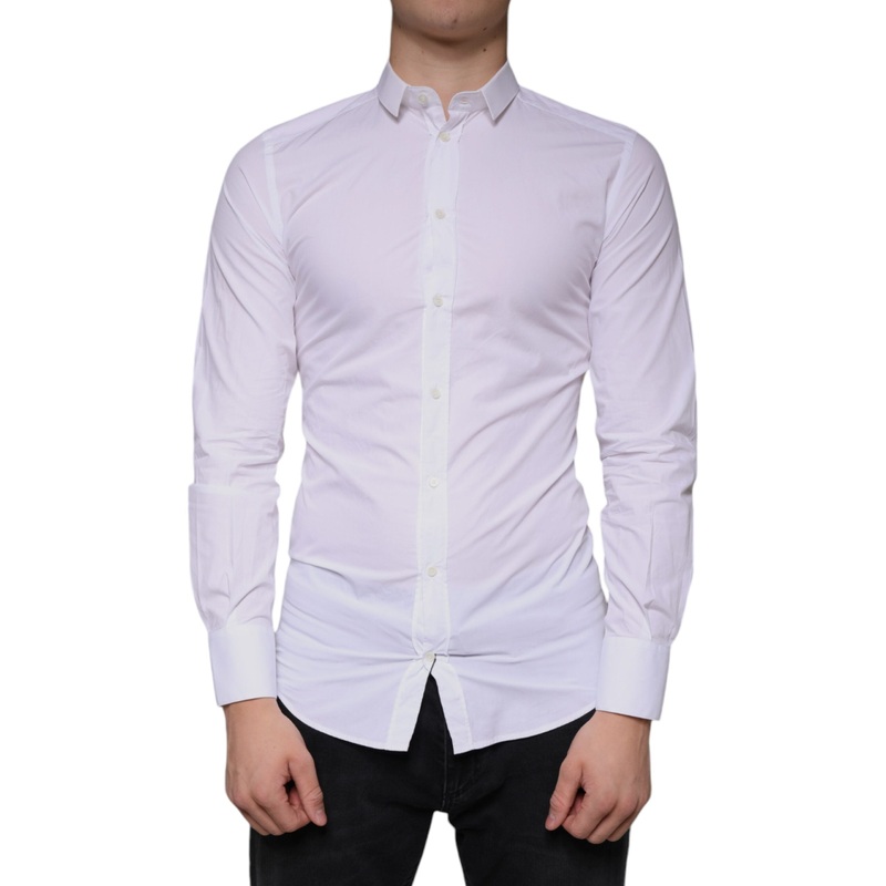 Dolce & Gabbana White Cotton Dress GOLD Formal Collared Shirt