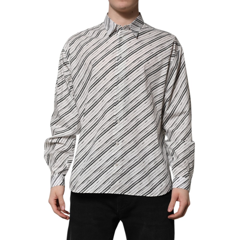 Dolce & Gabbana White Striped Long Sleeves Men Formal Shirt