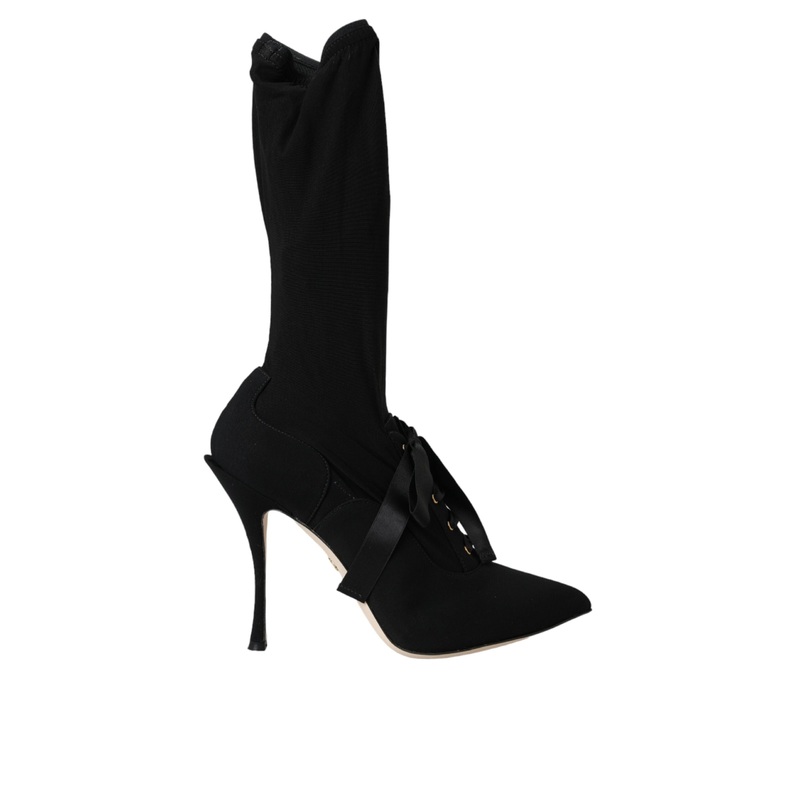 Dolce & Gabbana Black Stiletto Heels Mid Calf Boots Shoes