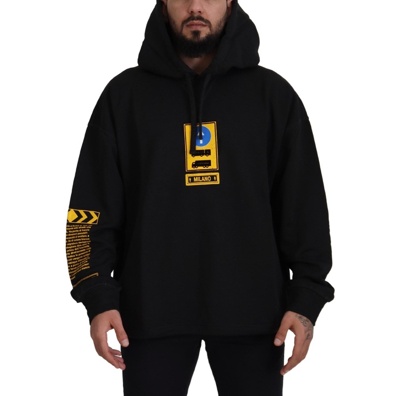 Dolce & Gabbana Black Cotton Hooded DG Shield Pullover Sweater