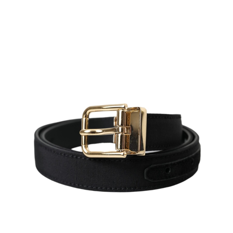 Dolce & Gabbana Black Gros Grain Gold Metal Buckle Belt Men