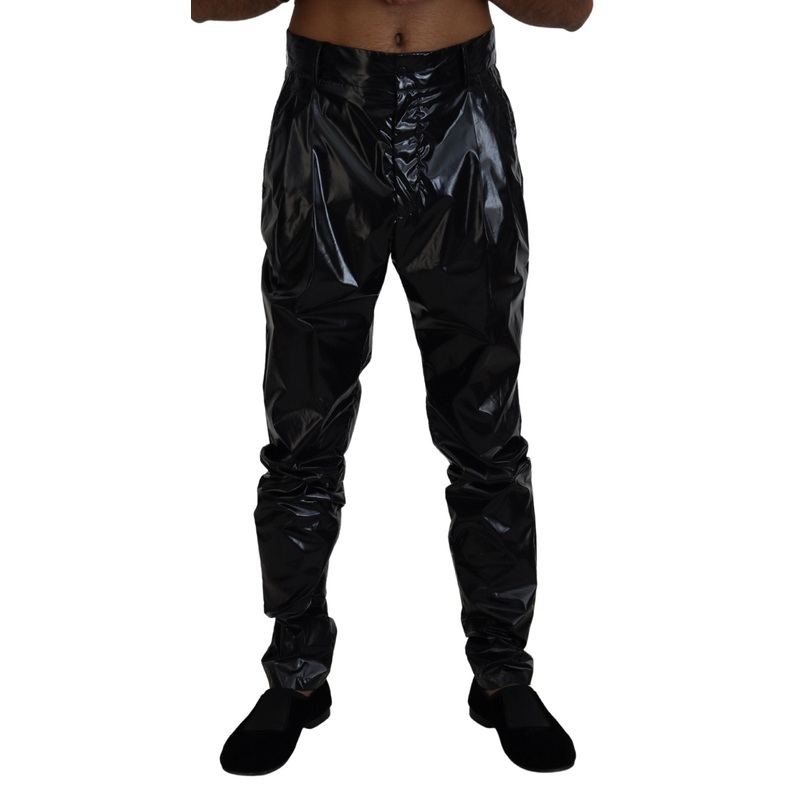 Dolce & Gabbana Black Shining Nylon Skinny Men Pants