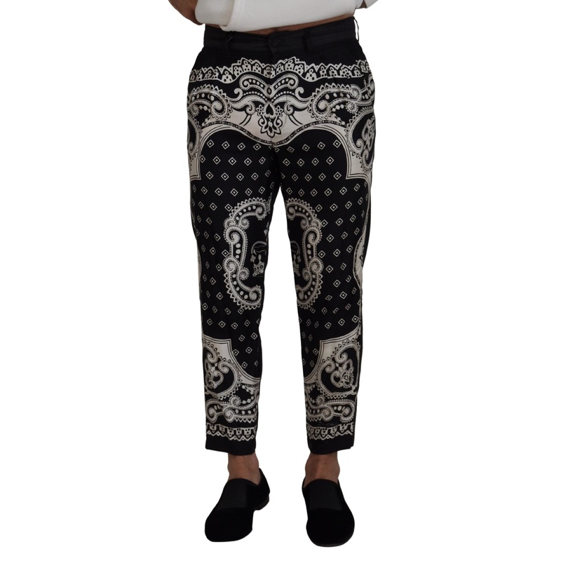 Dolce & Gabbana Black Silk Bandana Print Pants